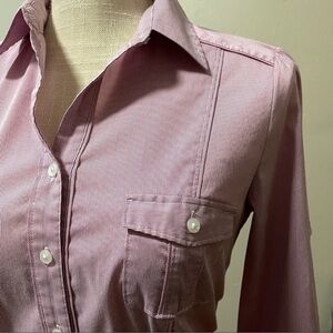 WHBM White House Black Market Slim Fitted Button Down Size 4 Dark Pink Pinstripe